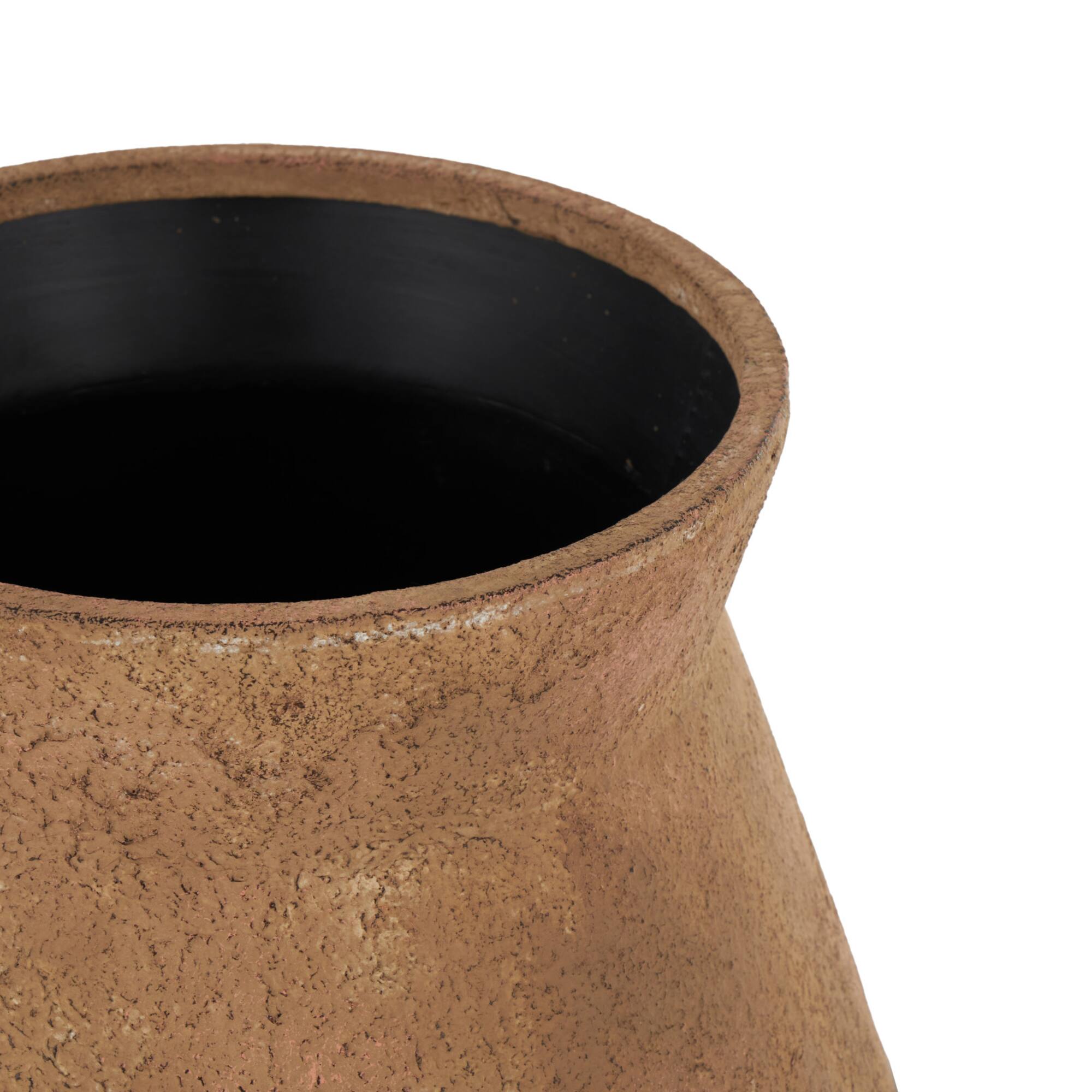 20" Brown Wide Metal Vase with Black Stand